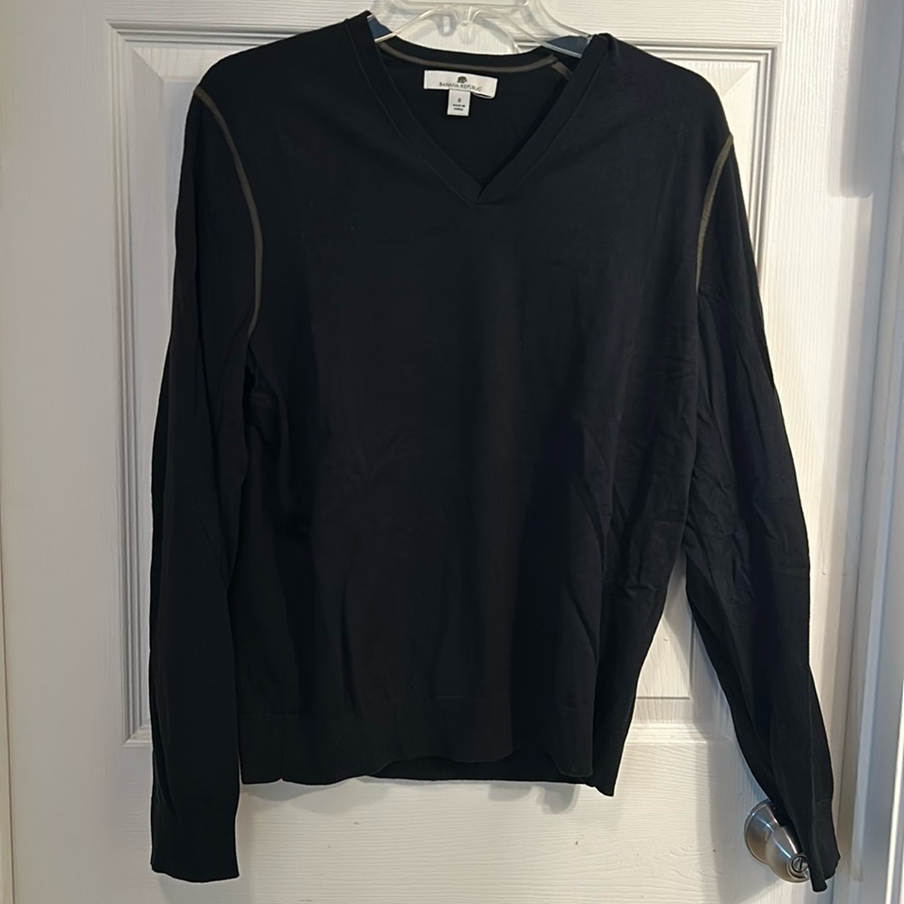 Mens Banana Republic Black Sweater Cotton V Neck‎ Size Small